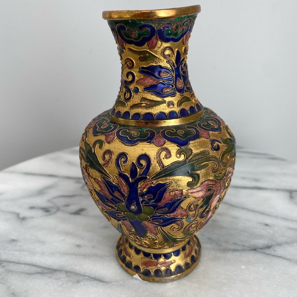 Vintage Brass and Cloisonné Vase